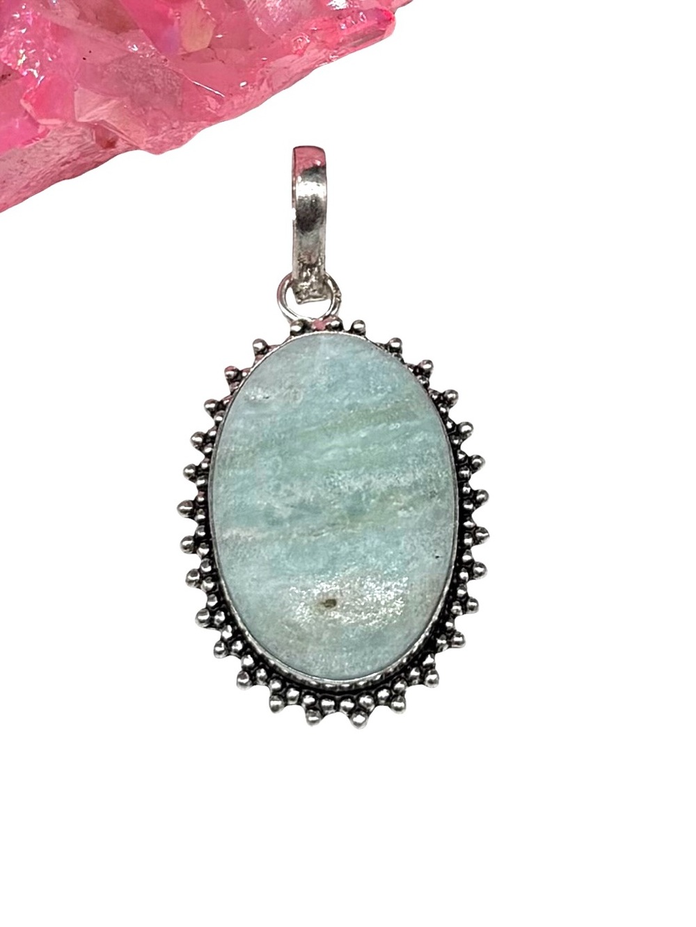Caribbean Calcite Necklace Pendant 925 Sterling Silver Ovearlay Oval